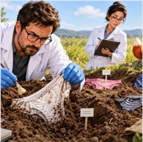 “Scientists studying buried underwear and animal kissing in a humorous illustration about the 2026 Ig Nobel Prizes.."